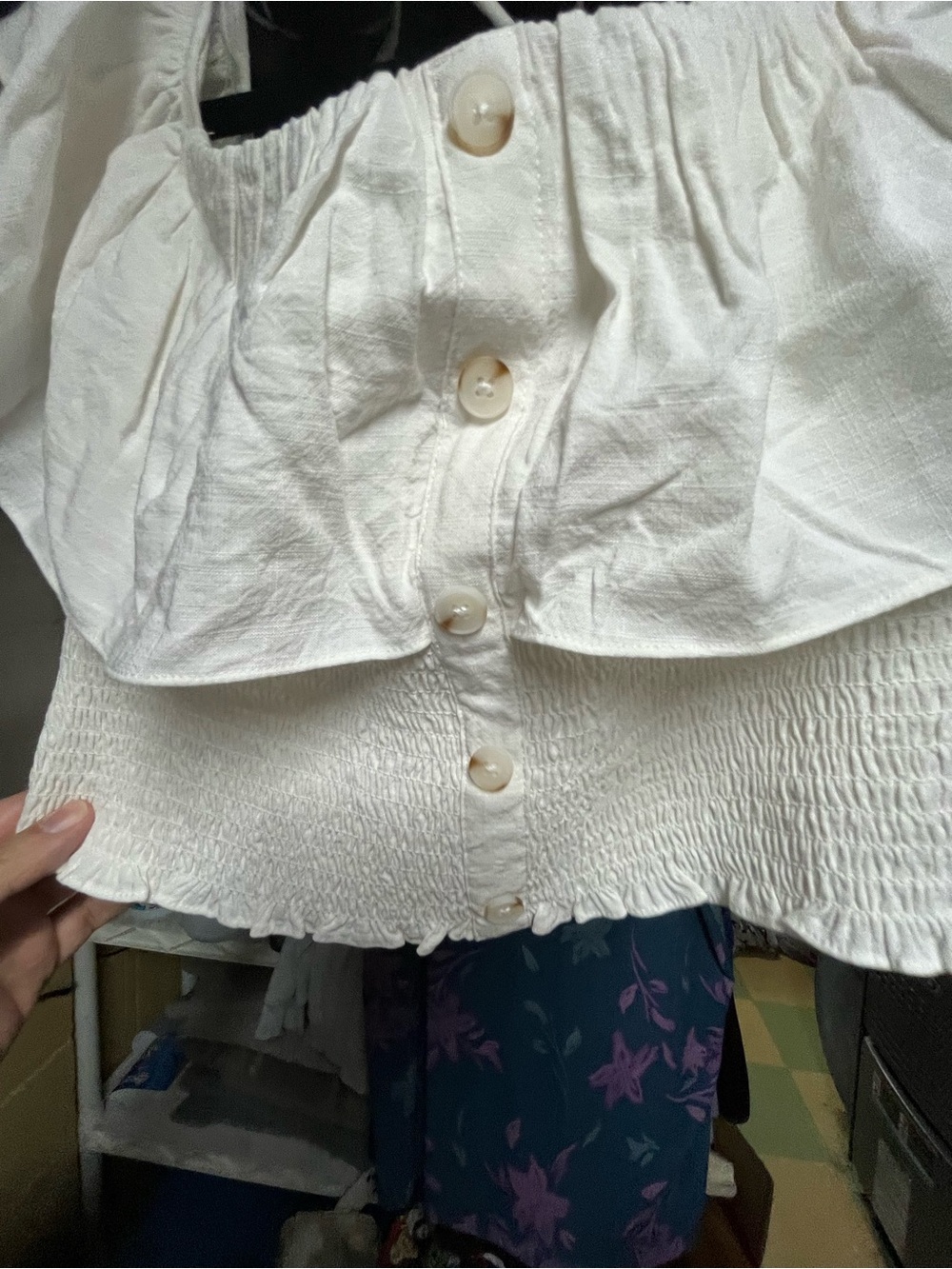 wild fable White Off-Shoulder Ruffle Button-Front Top - Picture 6 of 9